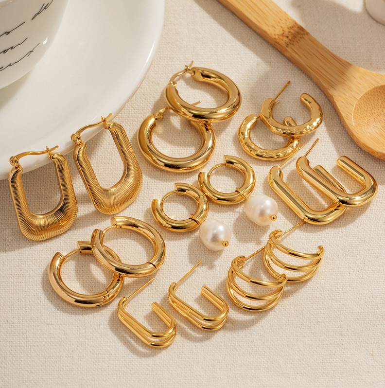 Stainless Steel 18K Gold Plated Hoop Earrings